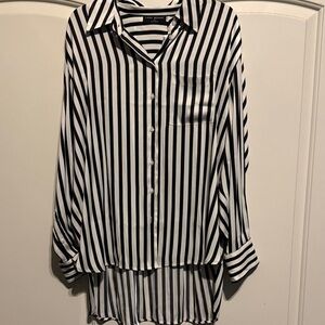 Lane Bryant Black and White Striped Button-Up Shirt